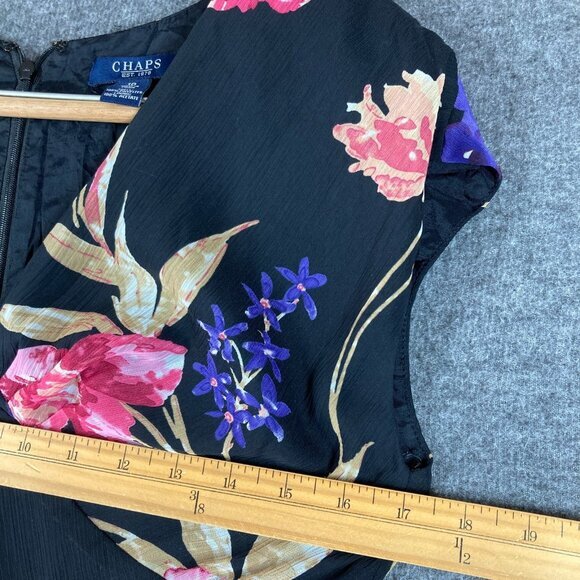 Chaps Fit 'n' Flare Maxi Dress Womens 10 Black Floral Flowy - Picture 4 of 8